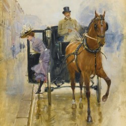 Young woman getting down from a carriage